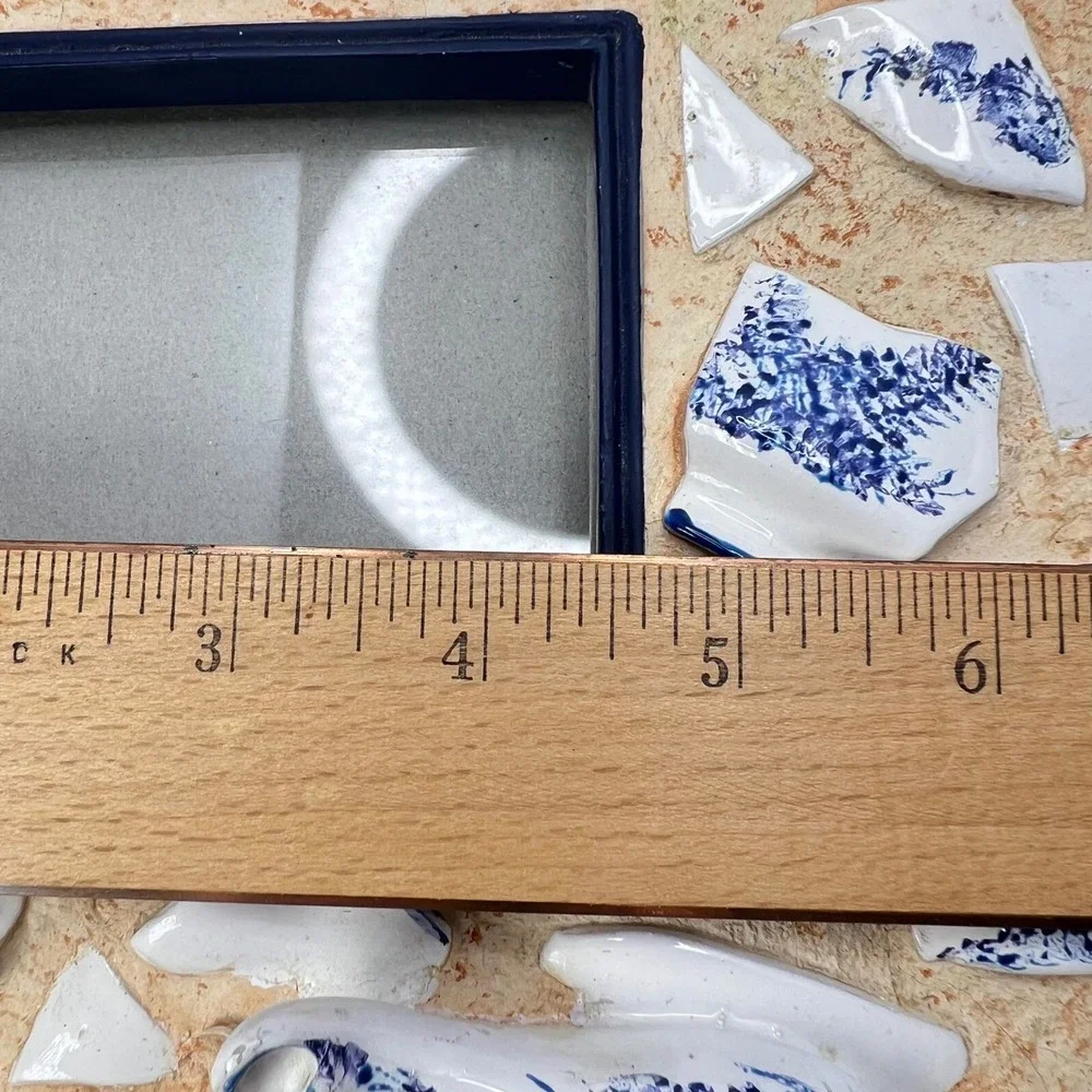 Blue & White Mosaic Broken Teapot Picture Frame 3x5 Shabby Chic Cottage Artisan